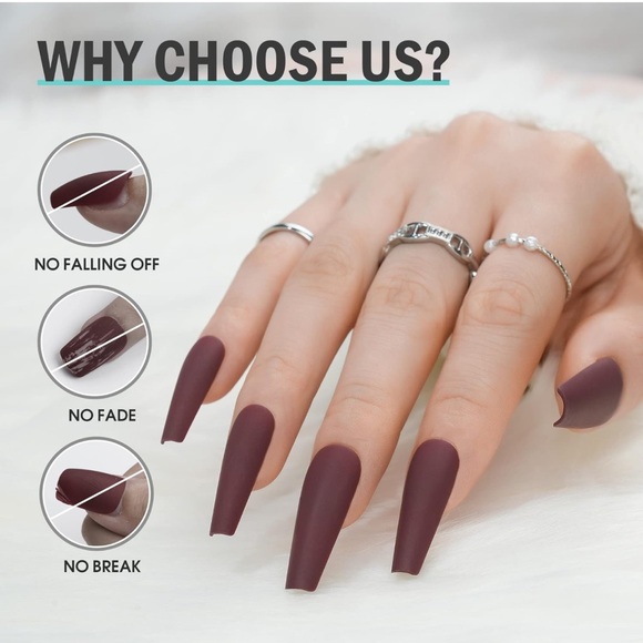 BUNDLE ANY 3 FOR $25 Wine 🍷 color - Press on Gel Nails- New Set 💅 - Picture 2 of 6
